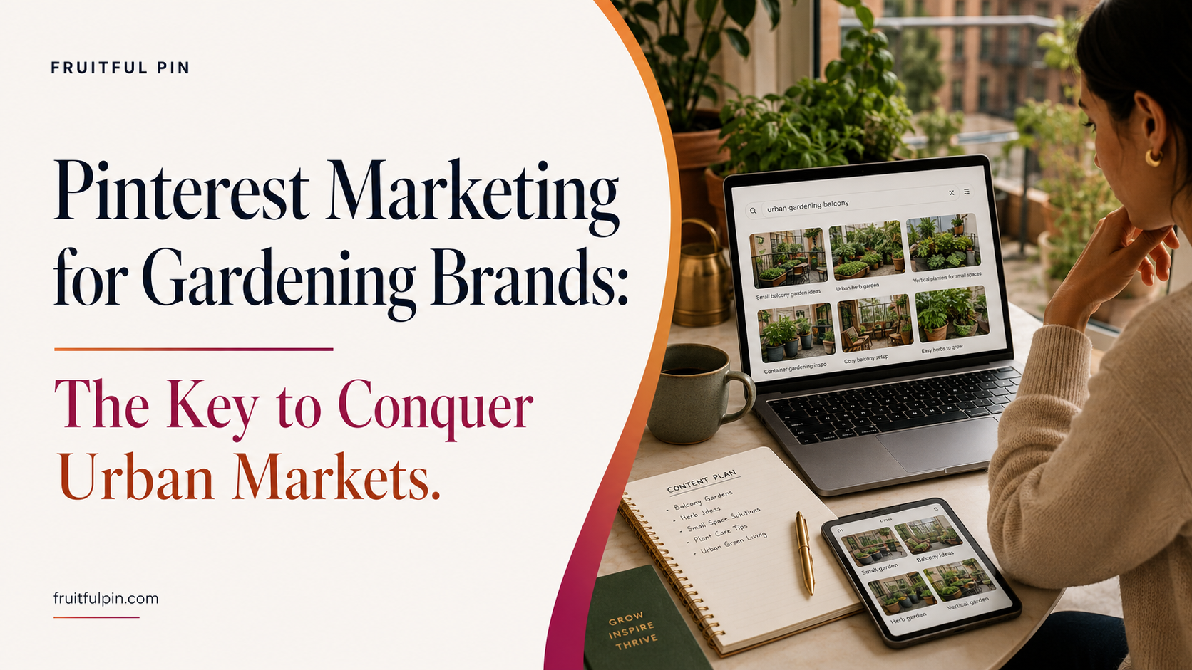 Fruitful Pin feature graphic for Pinterest marketing for gardening brands and urban markets